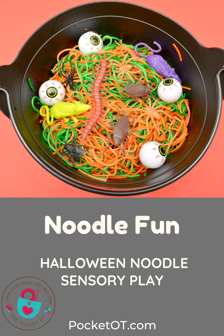 Halloween noodles sensory play